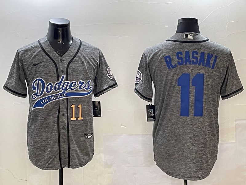 Men Los Angeles Dodgers #11 R.Sasaki Grey Joint Name 2025 Nike MLB Jersey style 5->los angeles dodgers->MLB Jersey